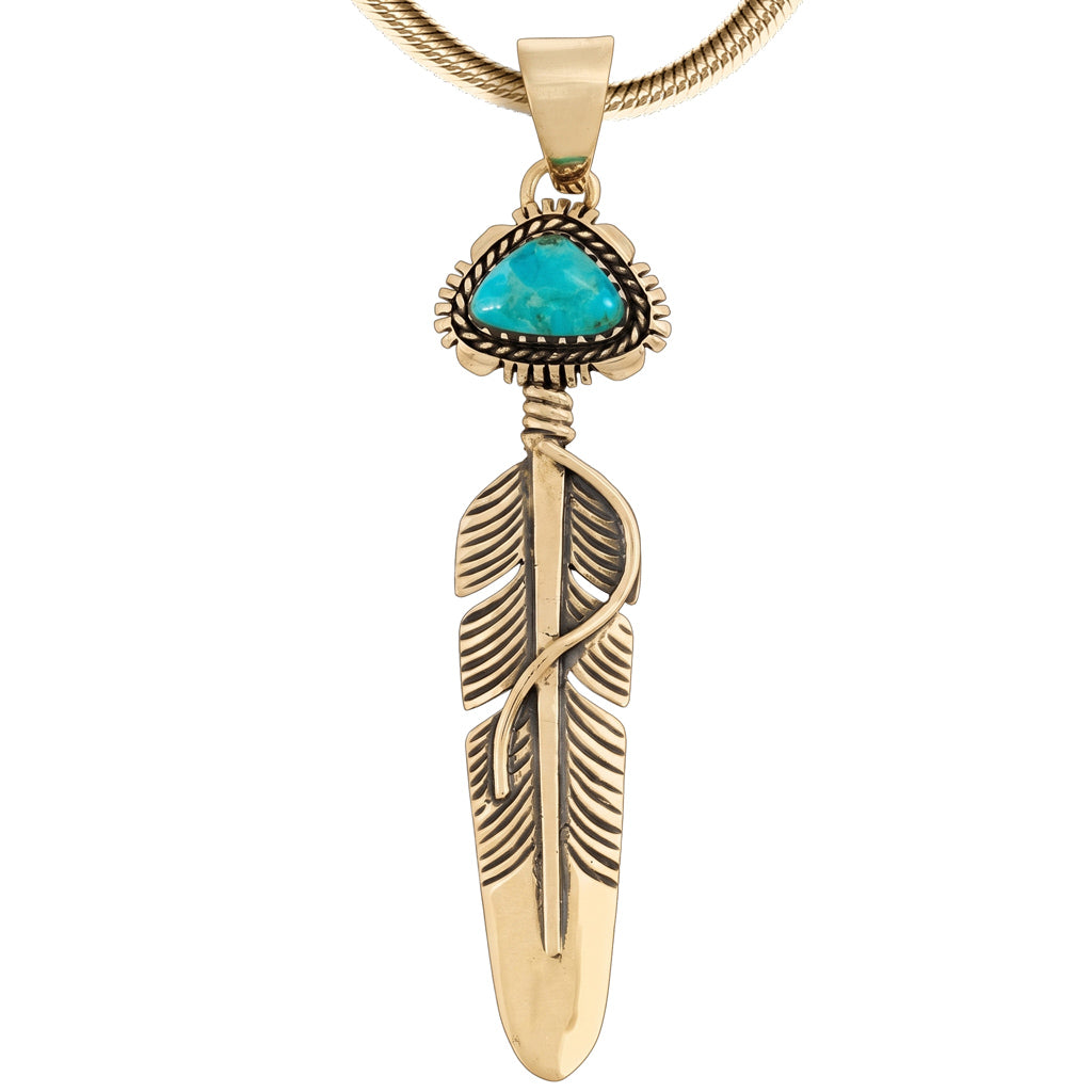 Turquoise Feather Pendant GoldCopper P3338-SM-GB-C75