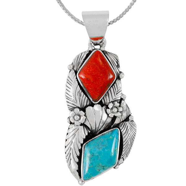 Turquoise & Coral Pendant Sterling Silver P3339-C85
