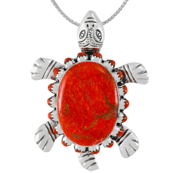 Coral Turtle Pendant Sterling Silver P3342-C74