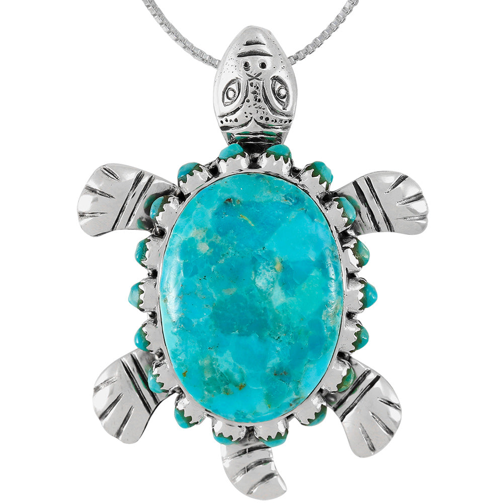 Torques Turtle Turquoise Turtle Pendant Sterling Silver P3342-C75