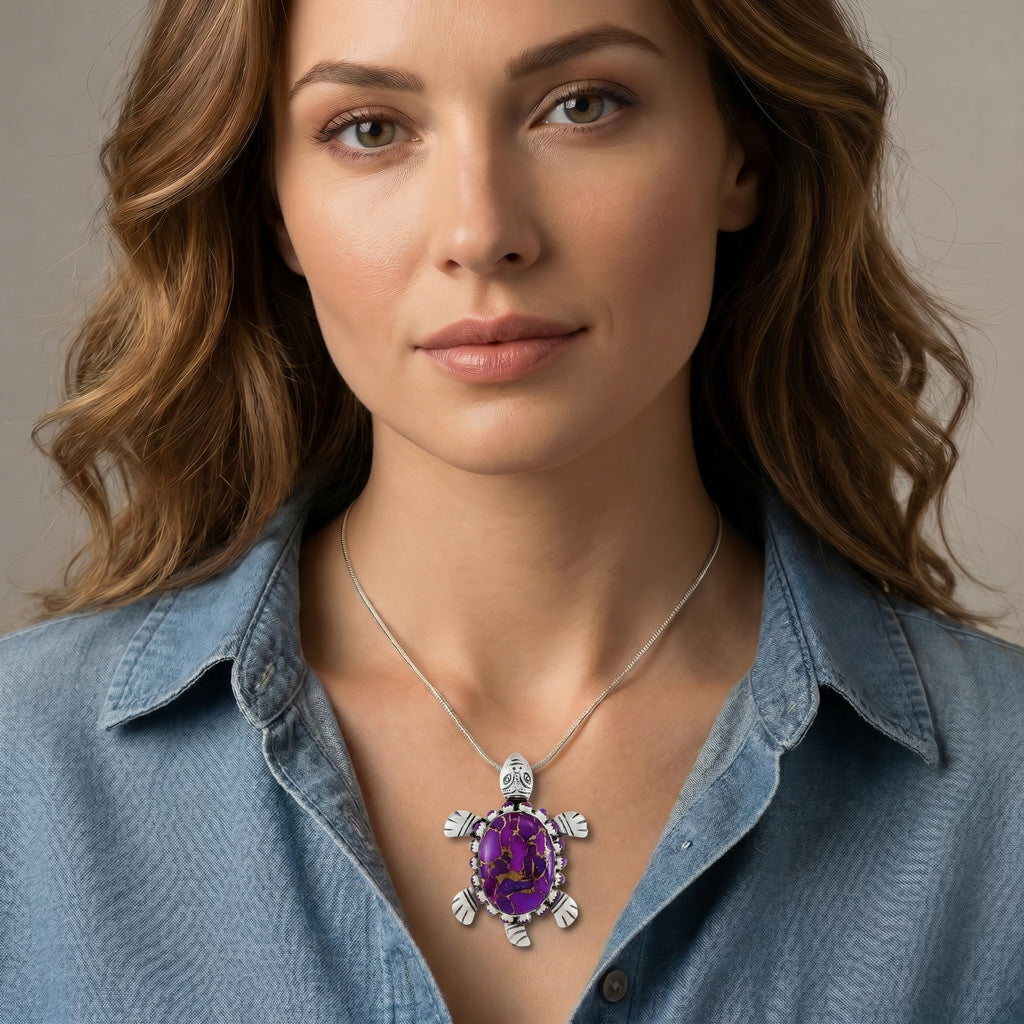 Purple Turquoise Turtle Pendant Sterling Silver P3342-C77
