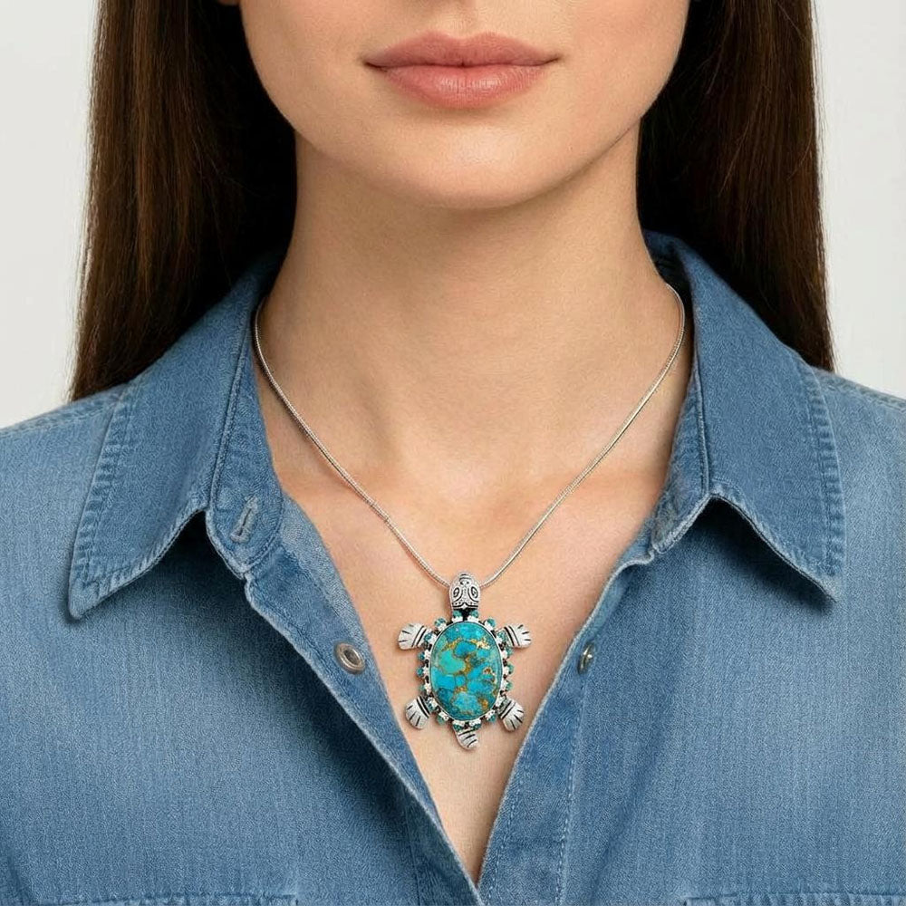 Matrix Turquoise Turtle Pendant Sterling Silver P3342-C84
