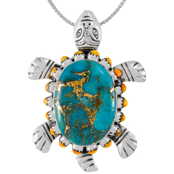 Turquoise & Coral Turtle Pendant Sterling Silver P3342-C86