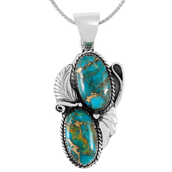 Matrix Turquoise Pendant Sterling Silver P3343-C84