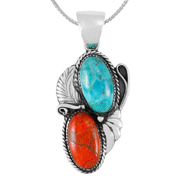 Turquoise & Coral Pendant Sterling Silver P3343-C85