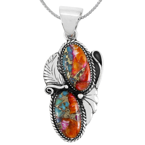 Rainbow Spiny Turquoise Pendant Sterling Silver P3343-C91