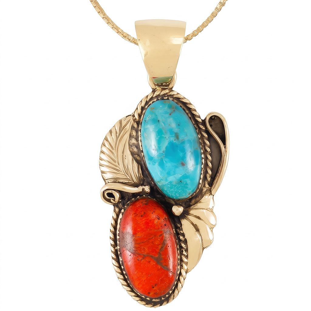 Turquoise & Coral Pendant GoldCopper P3343-GB-C85
