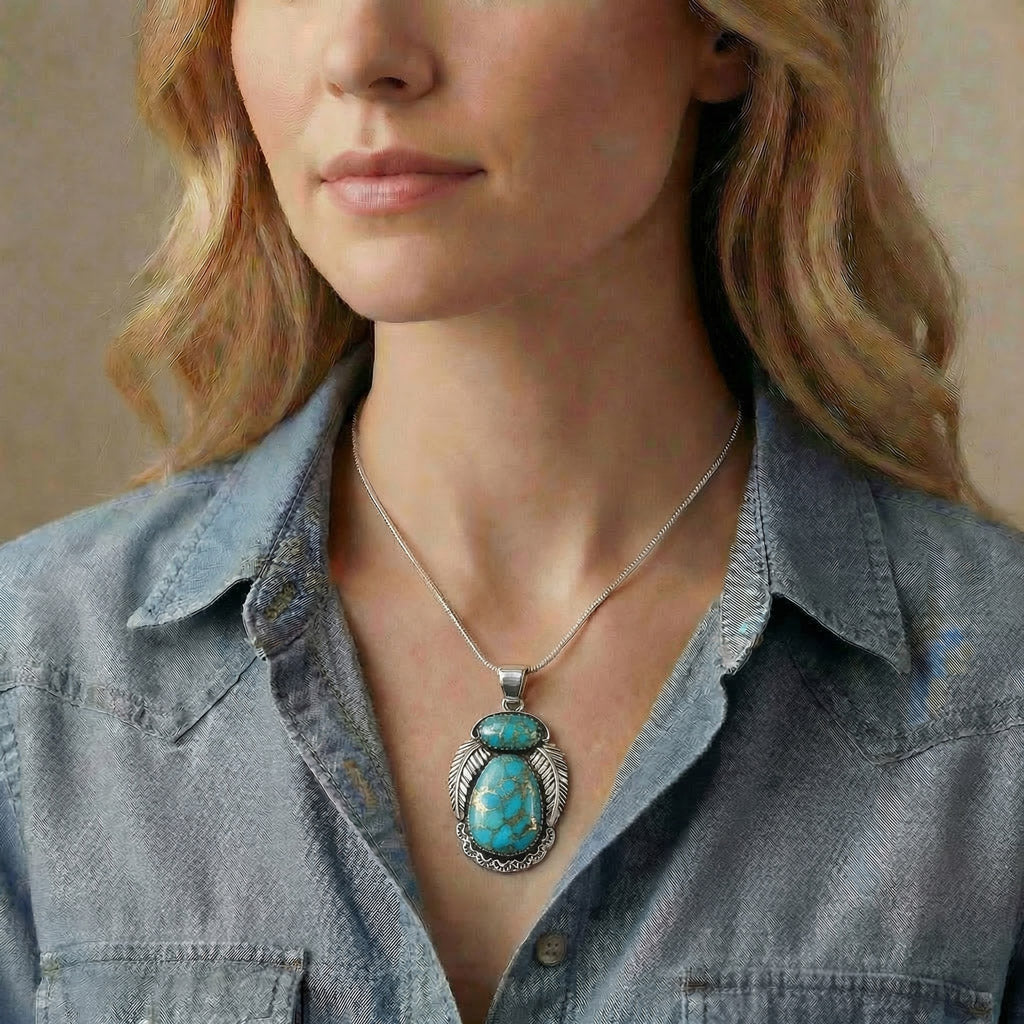 Matrix Turquoise Pendant Sterling Silver P3344-C84