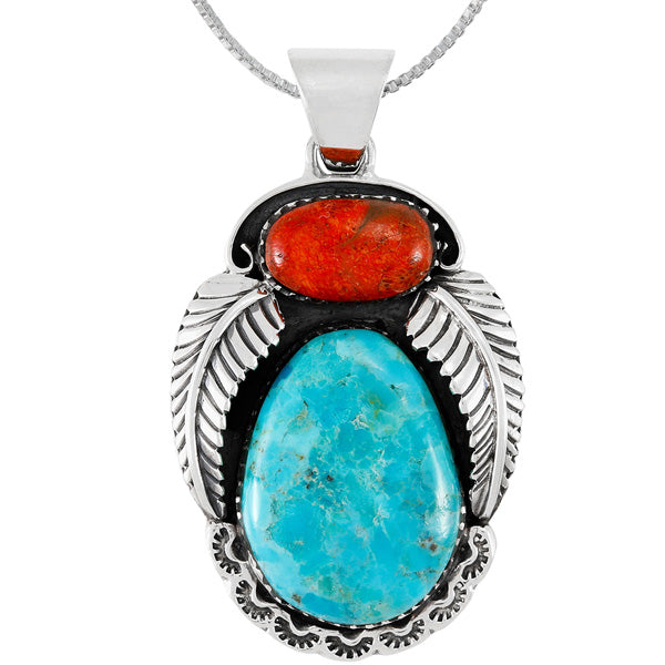 Turquoise & Coral Pendant Sterling Silver P3344-C85A