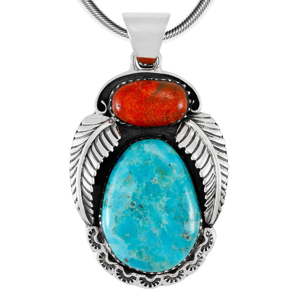 Turquoise & Coral Pendant Sterling Silver P3344-C85A