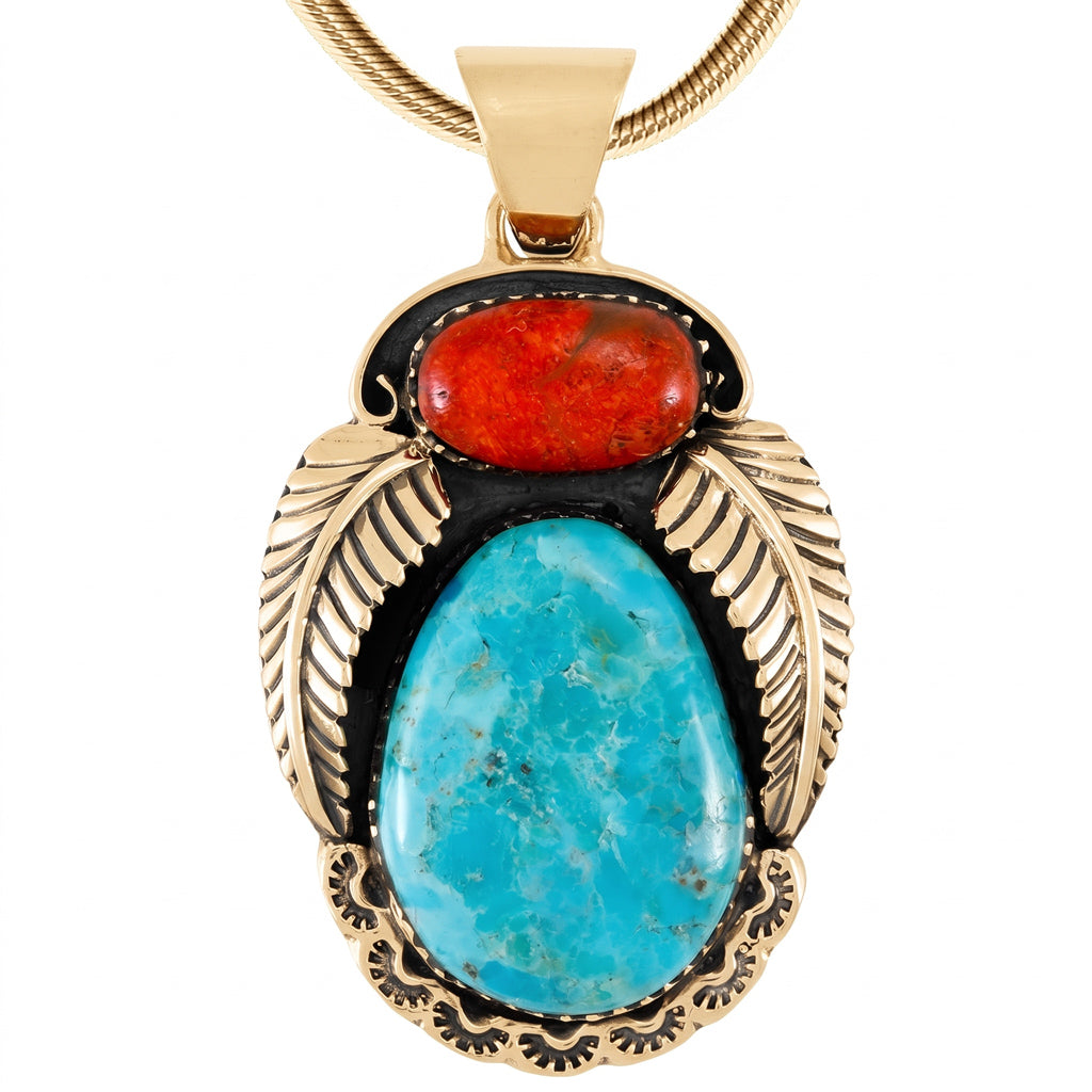 Turquoise & Coral Pendant GoldCopper P3344-GB-C85A