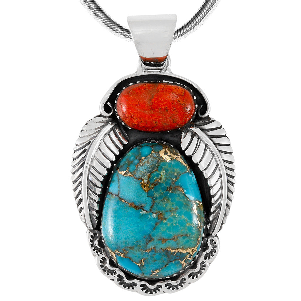 Turquoise & Coral Pendant Sterling Silver P3344-C85B