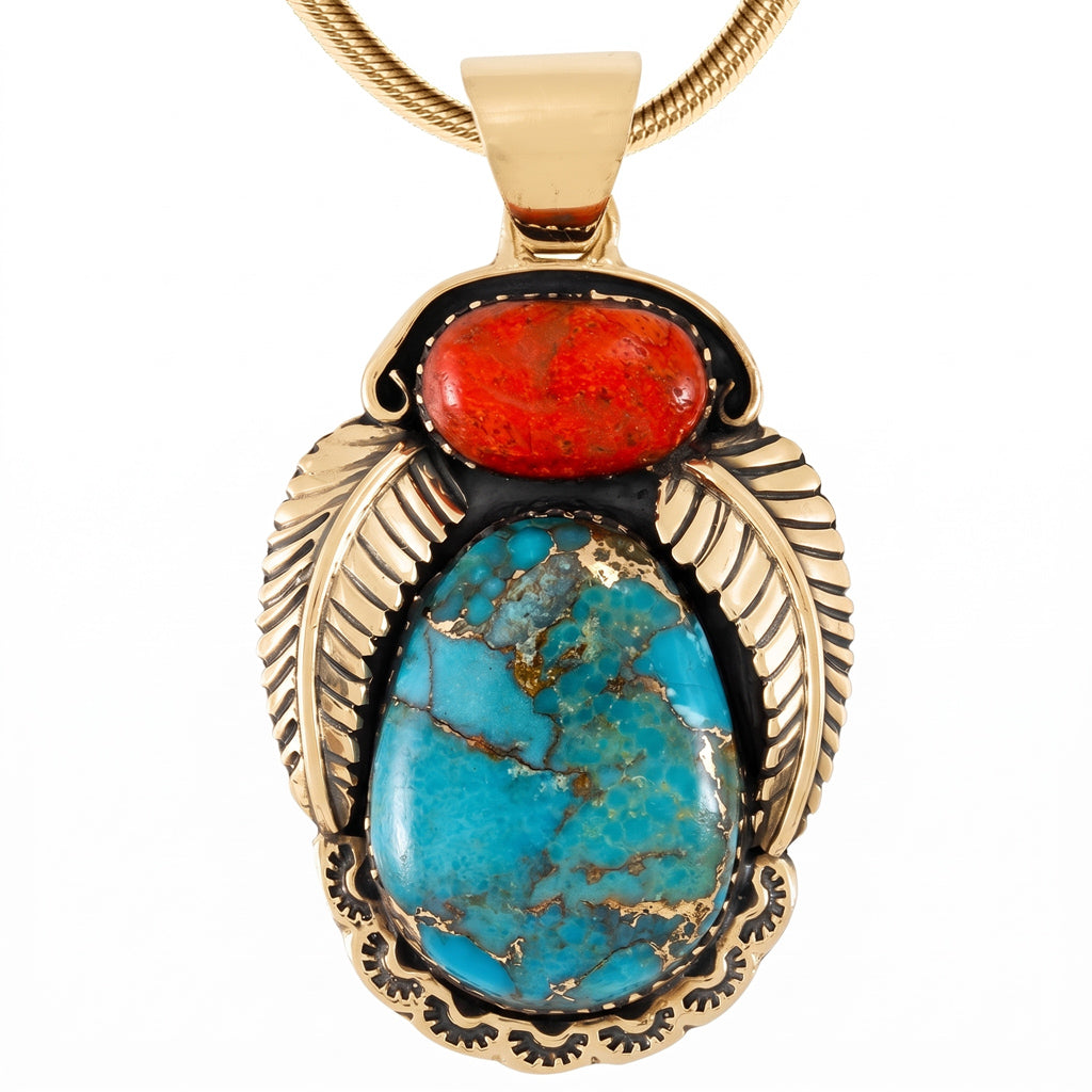 Turquoise & Coral Pendant GoldCopper P3344-GB-C85B