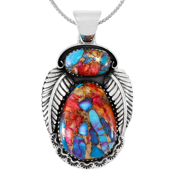 Rainbow Spiny Turquoise Pendant Sterling Silver P3344-C91