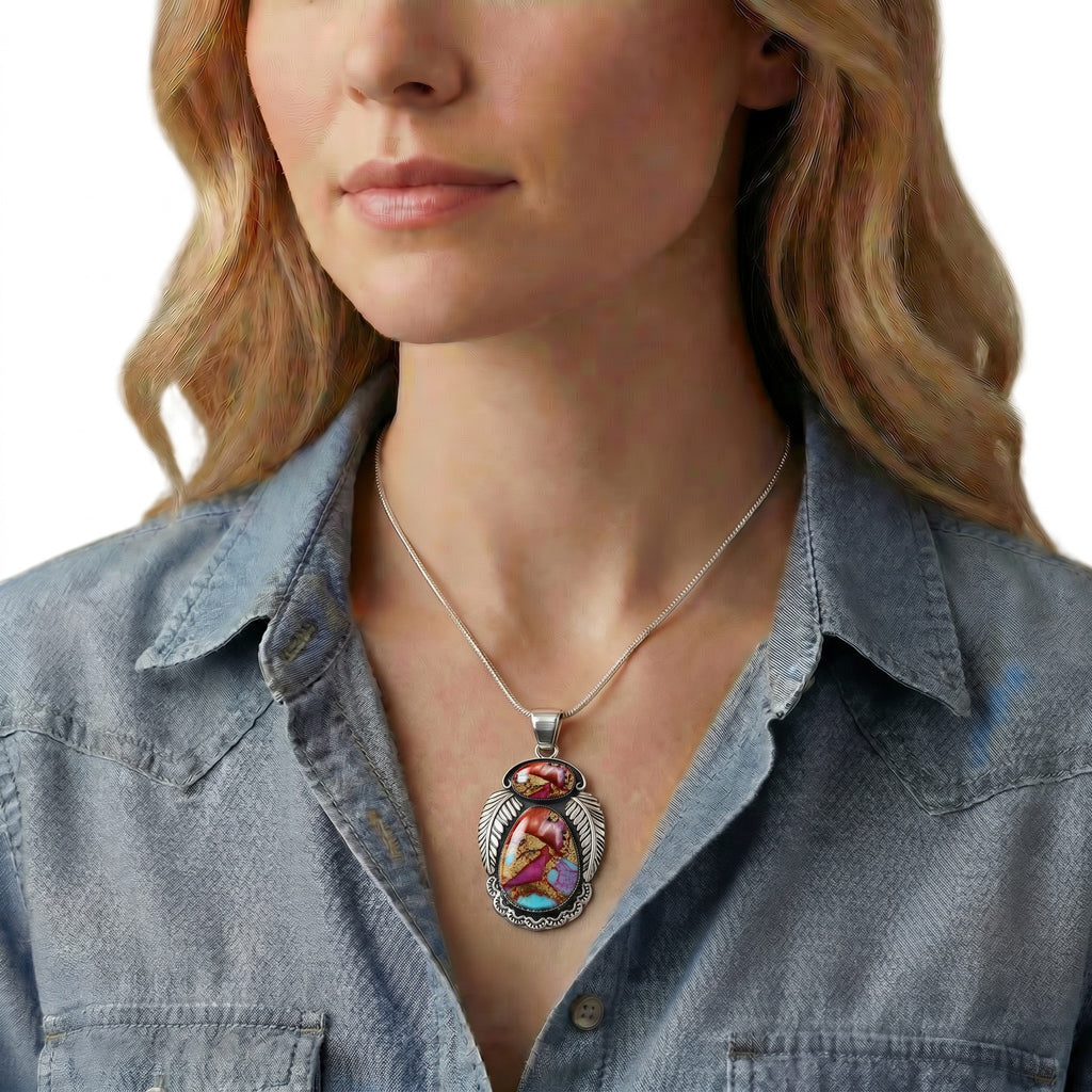 Rainbow Spiny Turquoise Pendant Sterling Silver P3344-C91