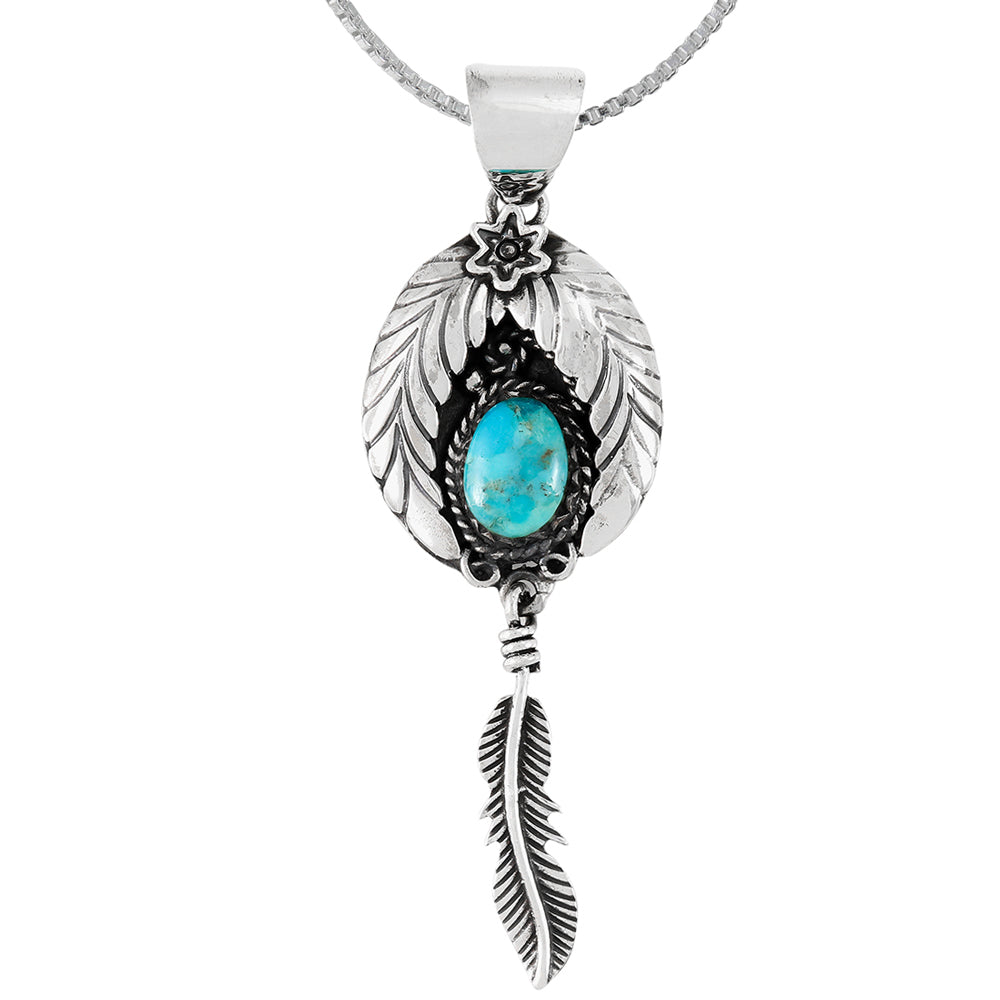Turquoise Feather Pendant Sterling Silver P3345-C75