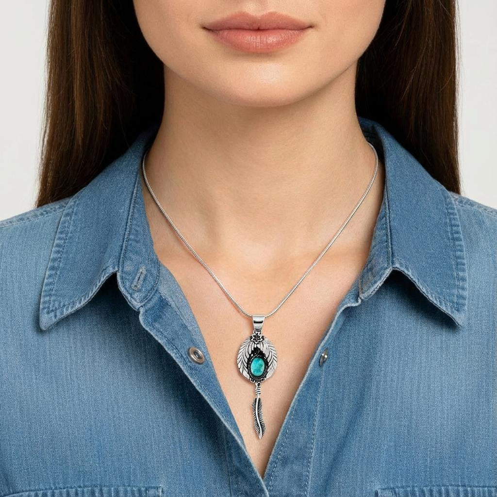 Turquoise Feather Pendant Sterling Silver P3345-C75