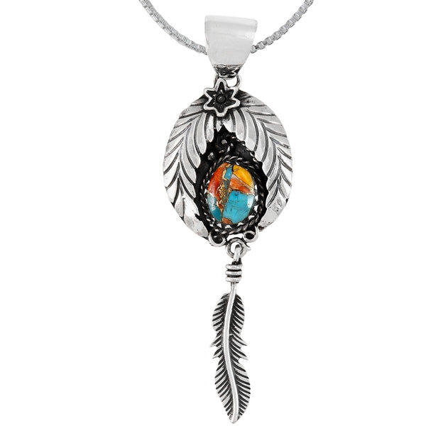 Spiny Turquoise Feather Pendant Sterling Silver P3345-C89