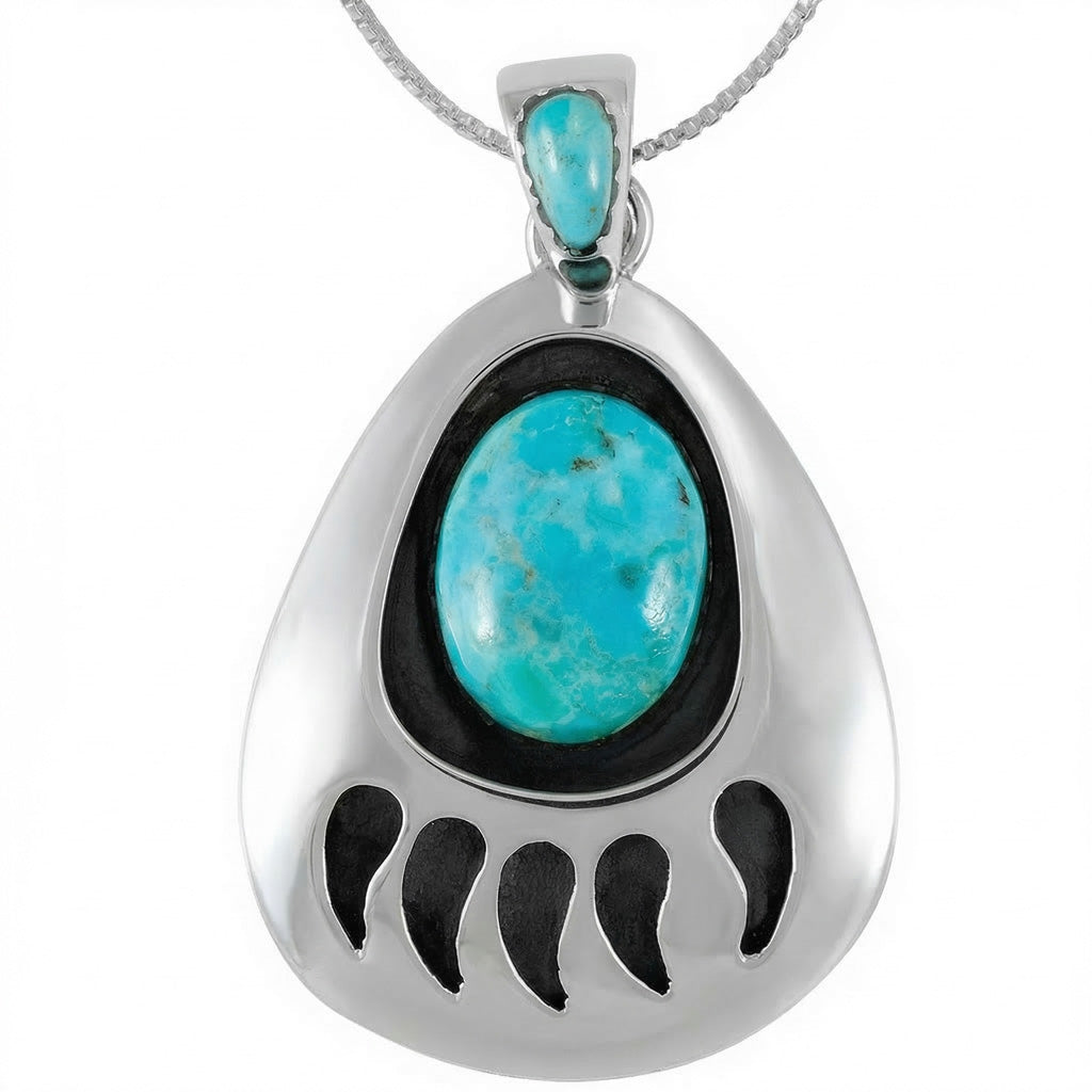Turquoise Bear Paw Pendant Sterling Silver P3346-C75