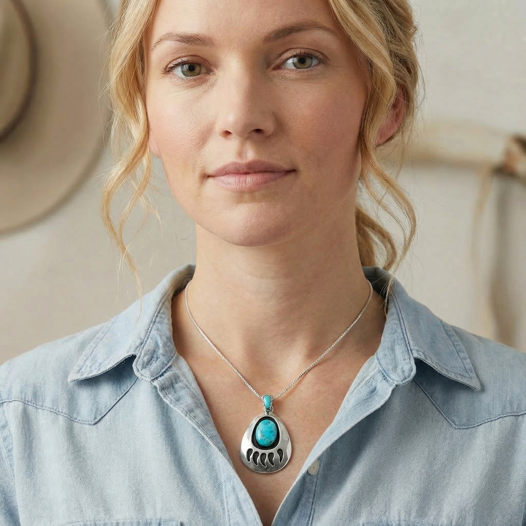 Turquoise Bear Paw Pendant Sterling Silver P3346-C75