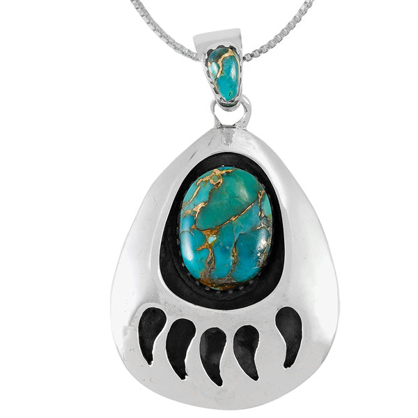 Matrix Turquoise Bear Paw Pendant Sterling Silver P3346-C84