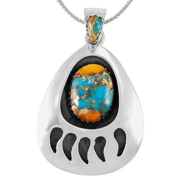 Spiny Turquoise Bear Paw Pendant Sterling Silver P3346-C89