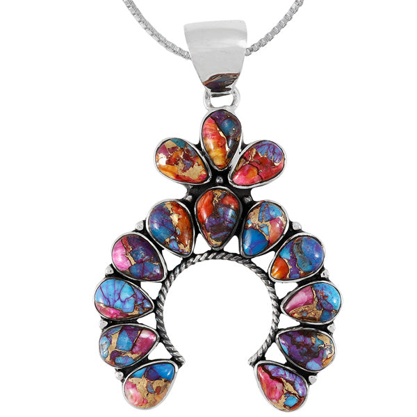Rainbow Spiny Turquoise Naja Pendant Sterling Silver P3348-C91