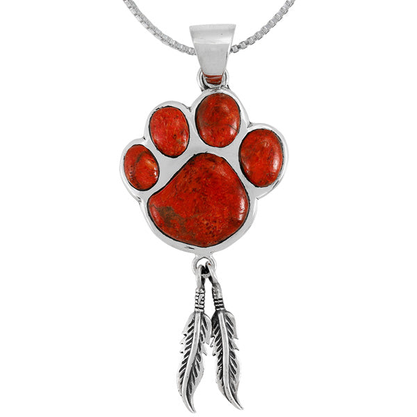 Coral Paw Feather Pendant Sterling Silver P3349-C74