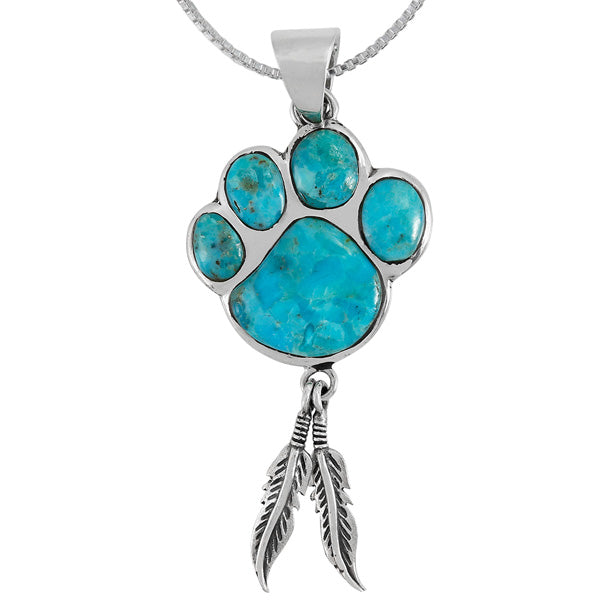 Turquoise Paw Feather Pendant Sterling Silver P3349-C75