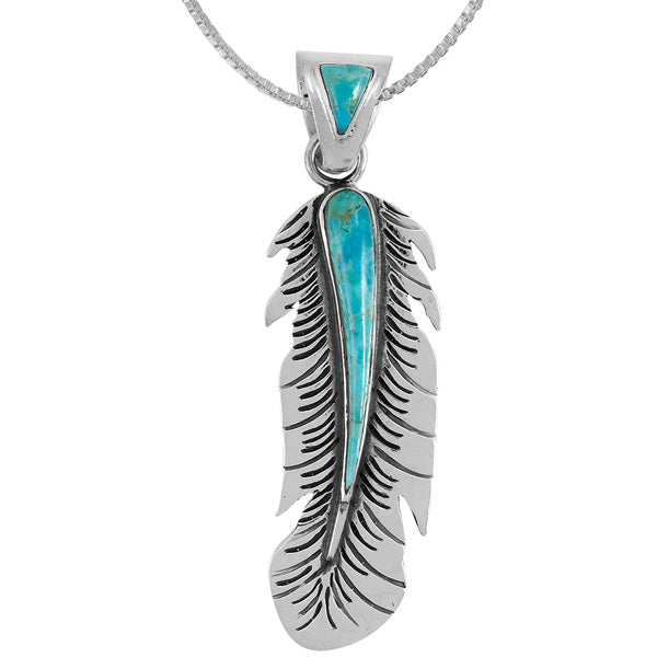 Turquoise Feather Pendant Sterling Silver P3350-C75