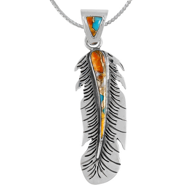 Spiny Turquoise Feather Pendant Sterling Silver P3350-C89