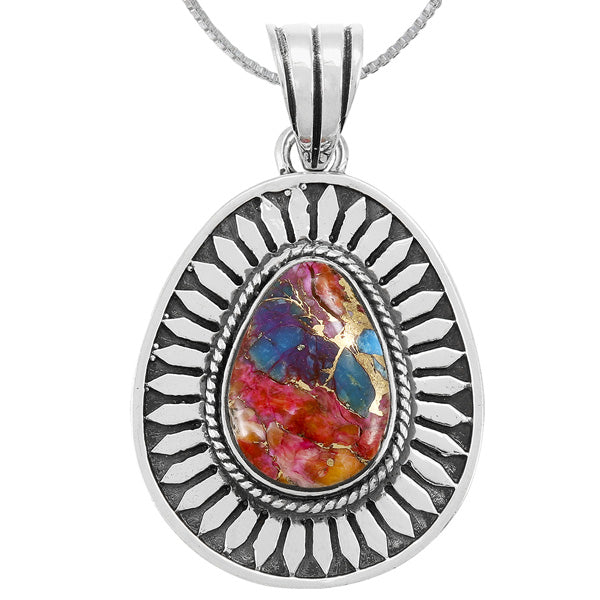 Rainbow Spiny Turquoise Pendant Sterling Silver P3352-C91