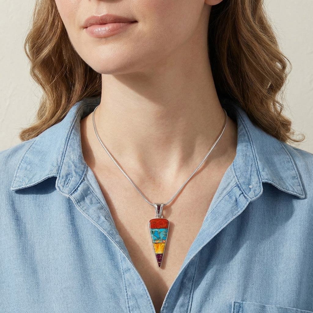 Multi Gemstone Arrowhead Pendant Sterling Silver P3355-C00