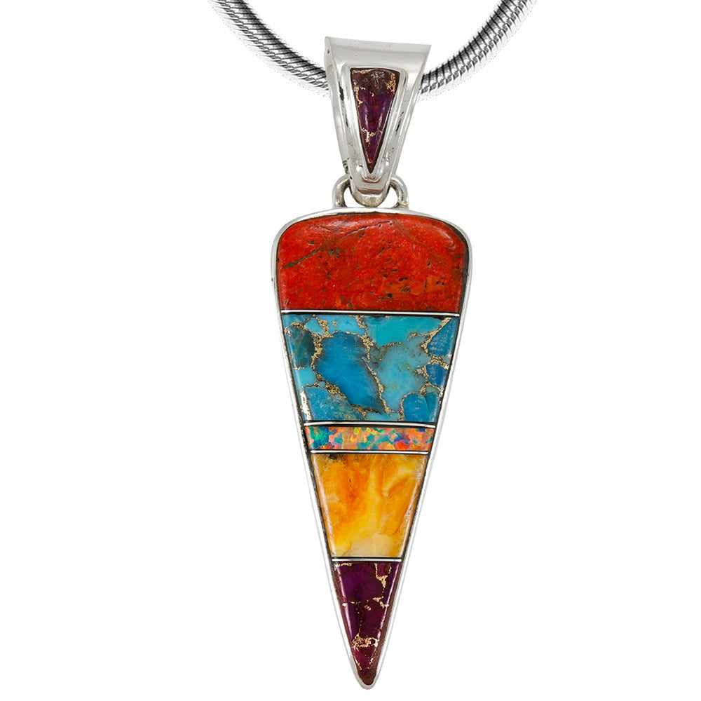 Multi Gemstone Arrowhead Pendant Sterling Silver P3355-C00