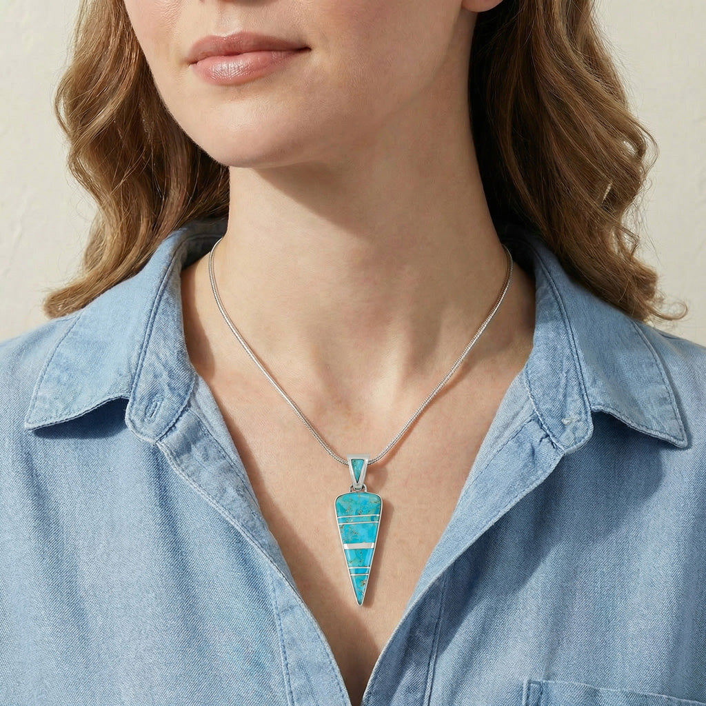 Turquoise Arrowhead Pendant Sterling Silver P3355-C05