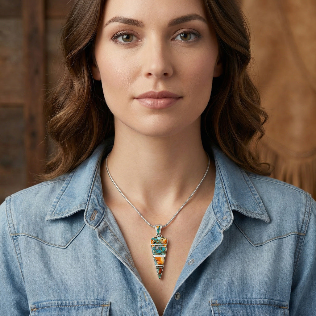 Spiny Turquoise Arrowhead Pendant Sterling Silver P3355-C89