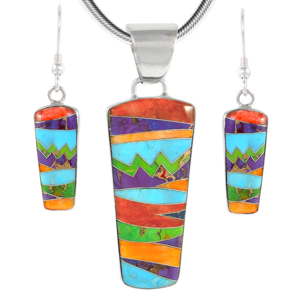 Sterling Silver Pendant & Earrings Set Multicolor PE4030-C30