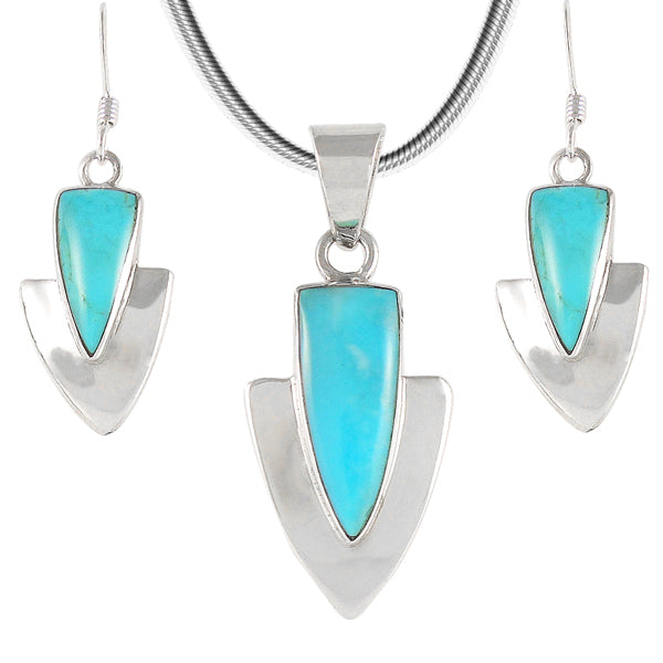 Turquoise Pendant & Earrings Set Sterling Silver PE4001-C75
