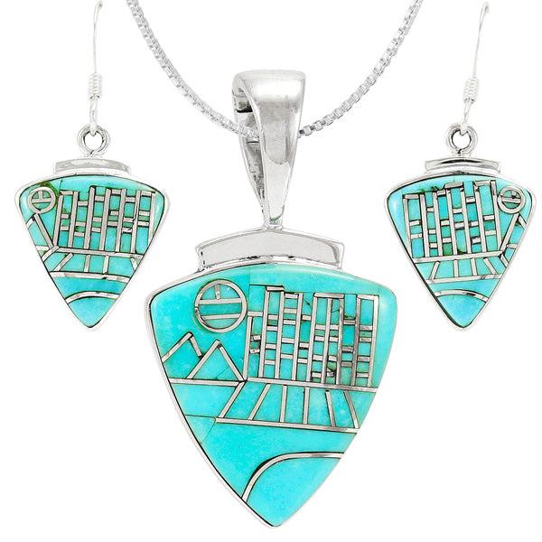 Turquoise Pendant & Earrings Set Sterling Silver PE4004-C05B