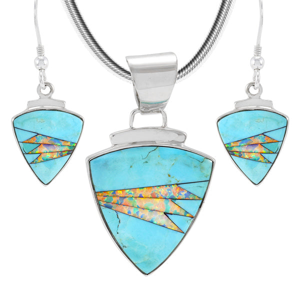 Turquoise Opal Pendant & Earrings Set Sterling Silver PE4004-C21