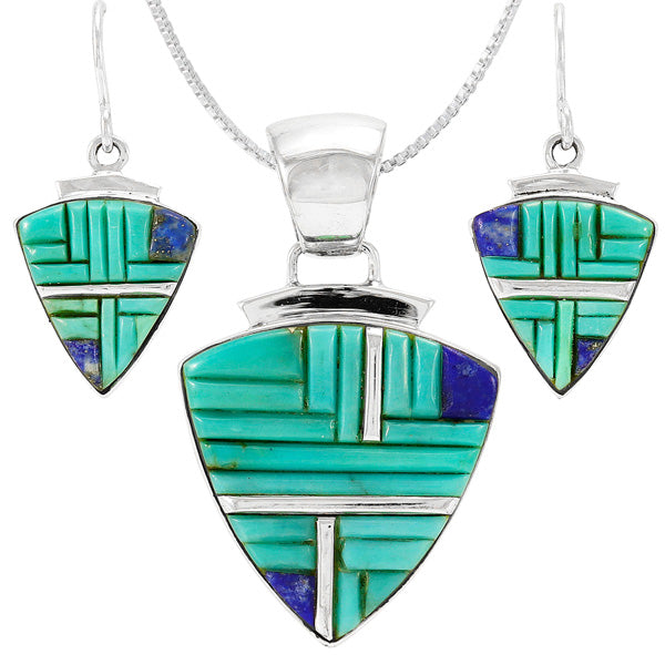 Turquoise Pendant & Earrings Set Sterling Silver PE4004-C55