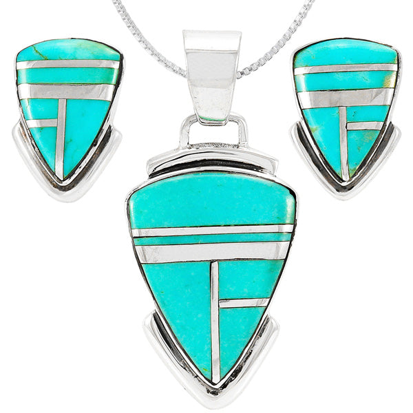 Turquoise Pendant & Earrings Set Sterling Silver PE4005-C05