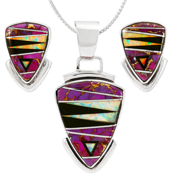 Purple Turquoise Pendant & Earrings Set Sterling Silver PE4005-C23