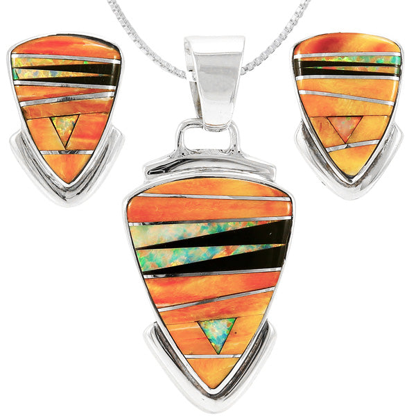 Spiny Oyster Pendant & Earrings Set Sterling Silver PE4005-C25