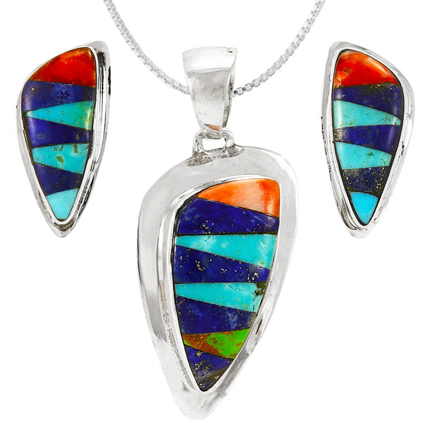 Multicolor Pendant & Earrings Set Sterling Silver PE4006-C00