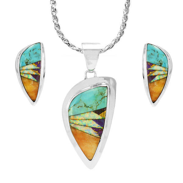Multicolor Pendant & Earrings Set Sterling Silver PE4006-C01