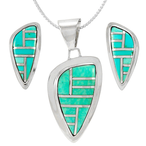Turquoise Pendant & Earrings Set Sterling Silver PE4006-C05