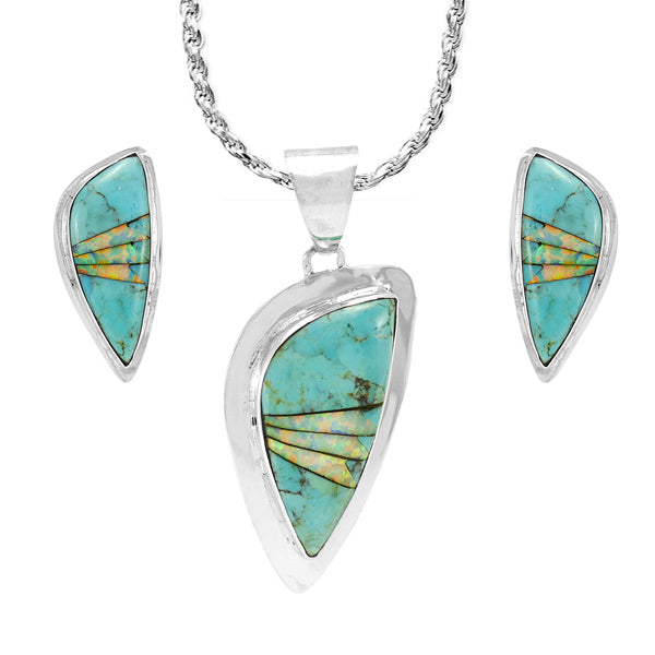 Turquoise Pendant & Earrings Set Sterling Silver PE4006-C21