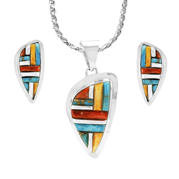 Multicolor Pendant & Earrings Set Sterling Silver PE4006-C51
