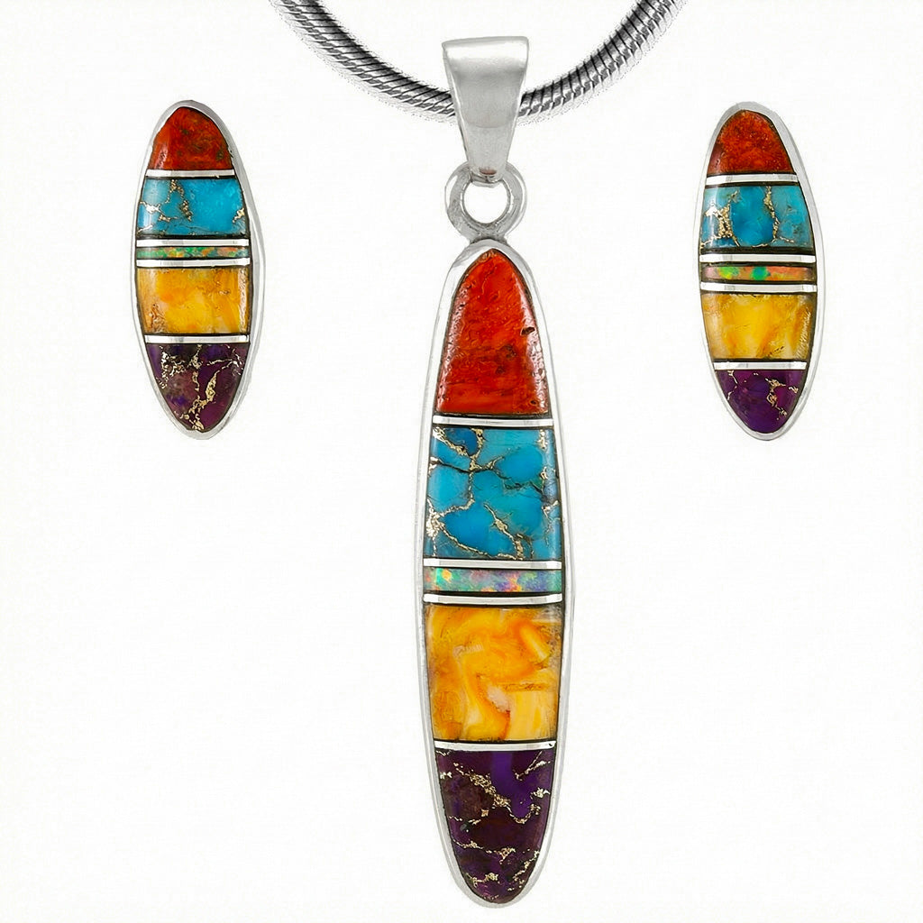 Sterling Silver Pendant & Earrings Set Multicolor PE4008-C00